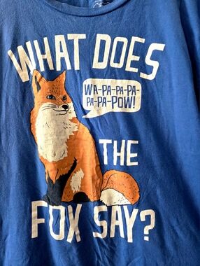 Mad Engine "What Does The Fox Say?" Ylvis Graphic Tee - Blue - Size Large
